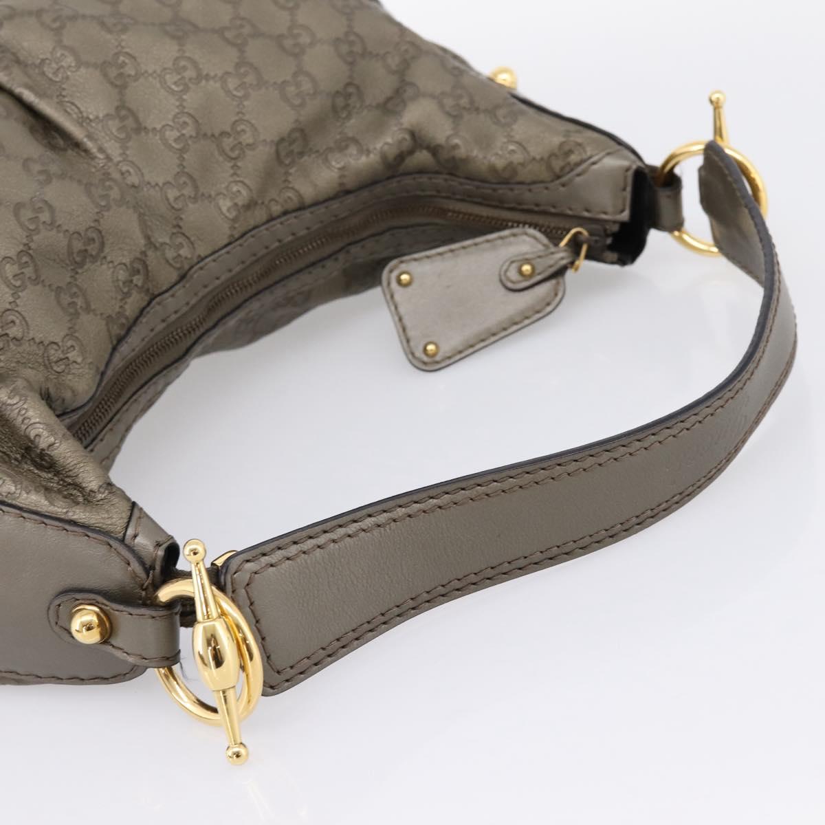 GUCCI GG Canvas Guccissima Shoulder Bag Leather Gray Gold 211966 Auth am12566V