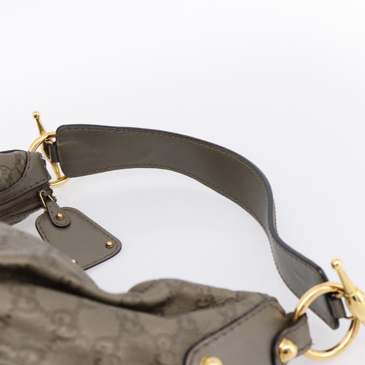 GUCCI GG Canvas Guccissima Shoulder Bag Leather Gray Gold 211966 Auth am12566V