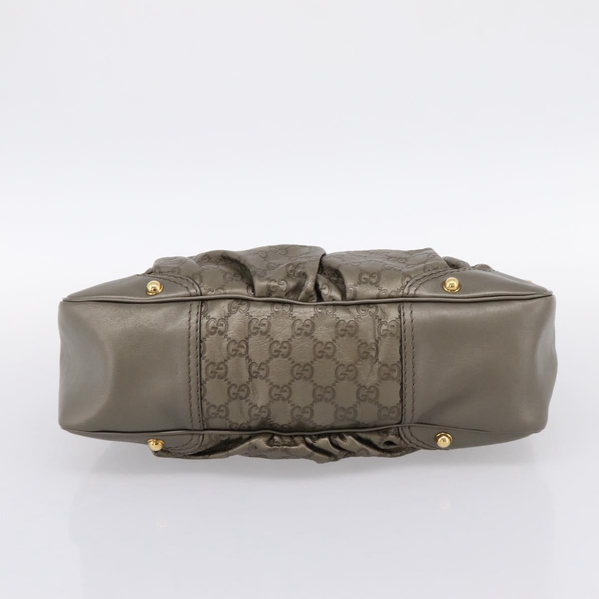 GUCCI GG Canvas Guccissima Shoulder Bag Leather Gray Gold 211966 Auth am12566V
