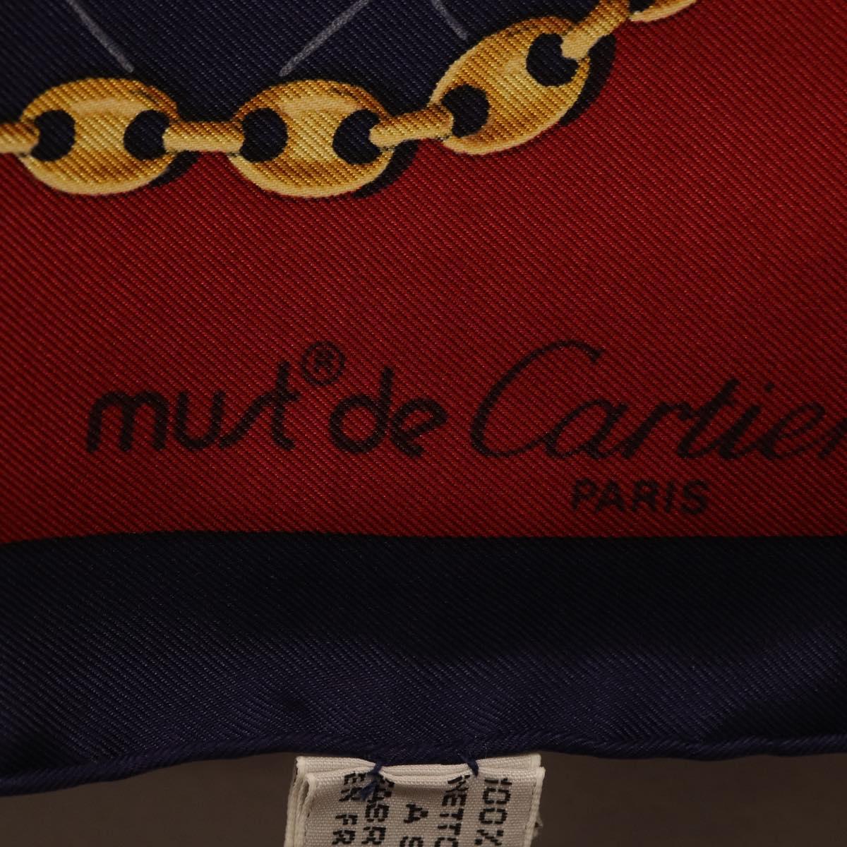 CARTIER Scarf Silk Navy Red Auth am12567M