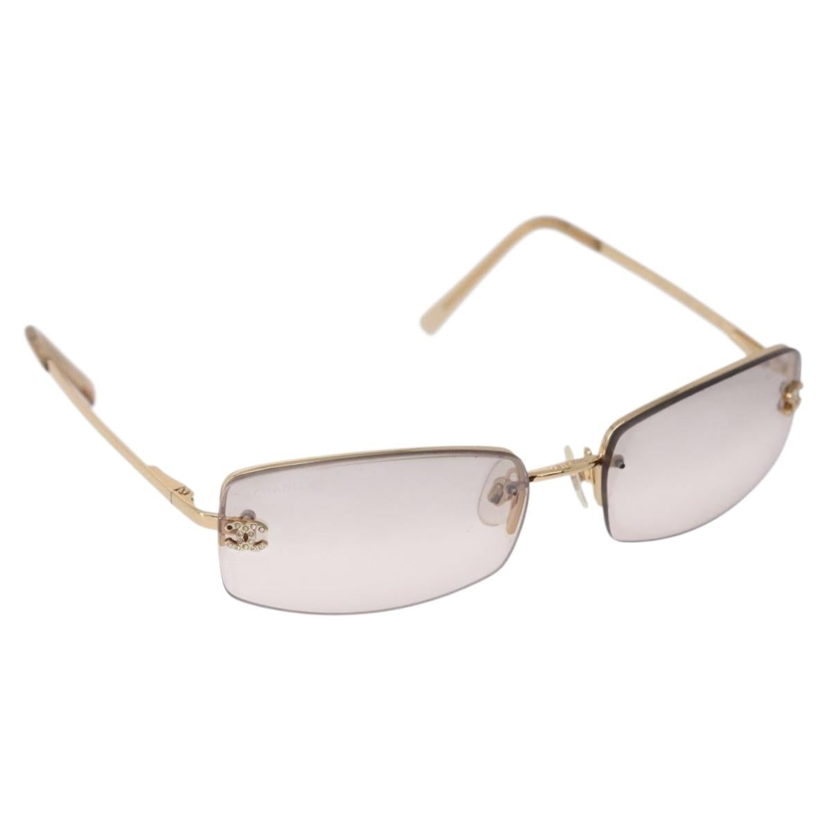 CHANEL CC Rimless Rhinestone Sunglasses metal Brown CC Auth am12569M