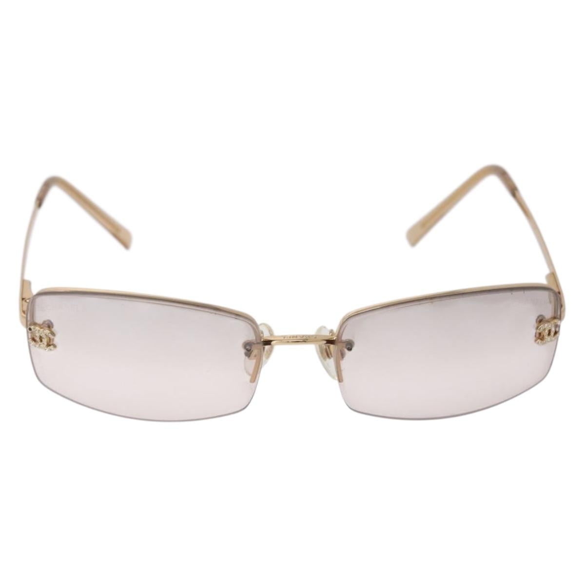CHANEL CC Rimless Rhinestone Sunglasses metal Brown CC Auth am12569M