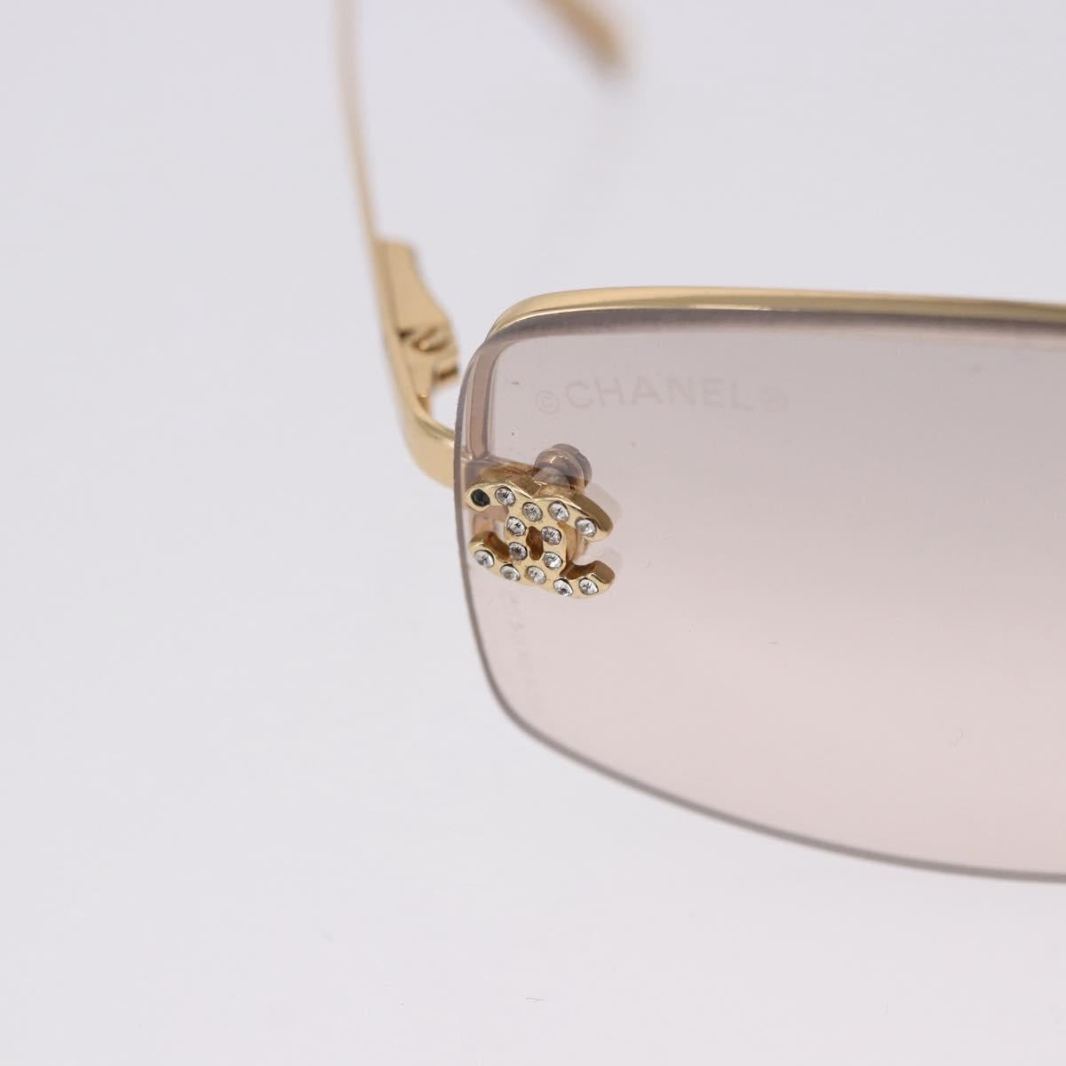 CHANEL CC Rimless Rhinestone Sunglasses metal Brown CC Auth am12569M
