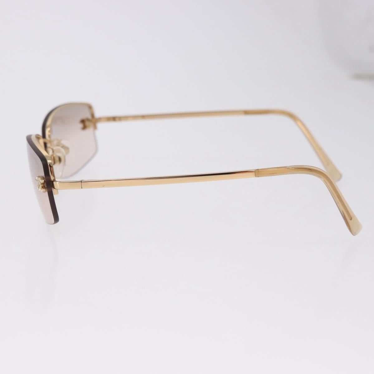 CHANEL CC Rimless Rhinestone Sunglasses metal Brown CC Auth am12569M