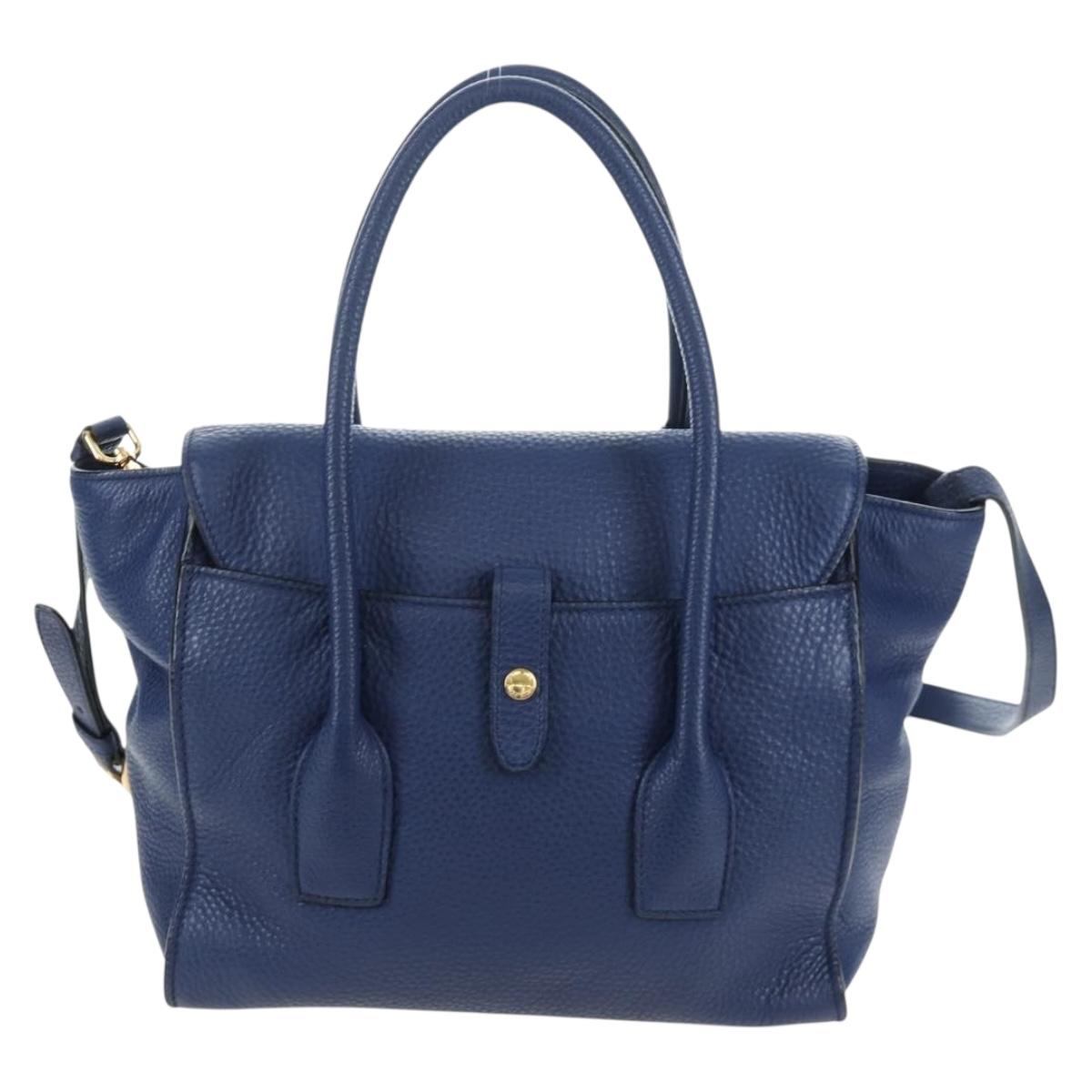 PRADA Ready lock Hand Bag Taurillon Clemence Leather 2way Blue Auth am12570V