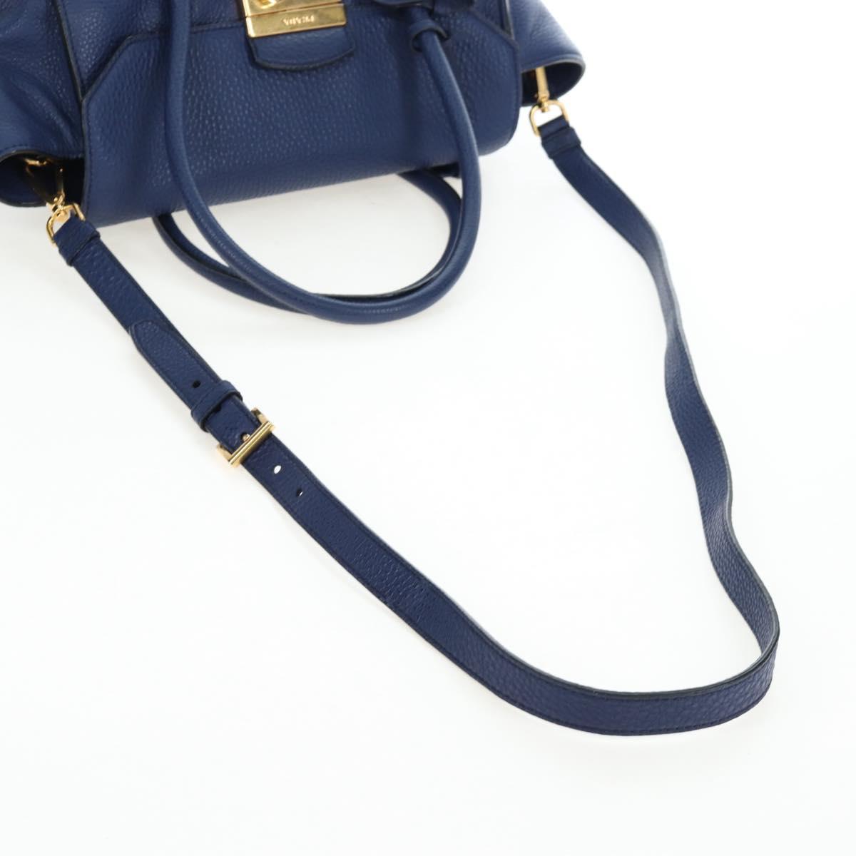 PRADA Ready lock Hand Bag Taurillon Clemence Leather 2way Blue Auth am12570V