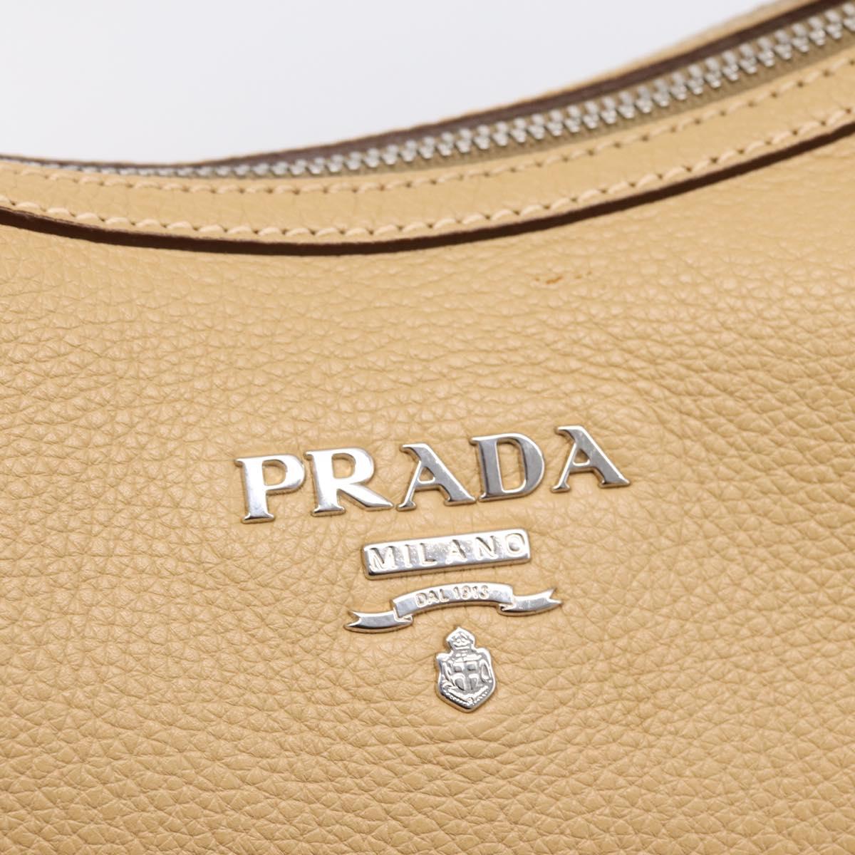 PRADA Shoulder Bag Leather Beige Silver BR3373 Auth am12571V