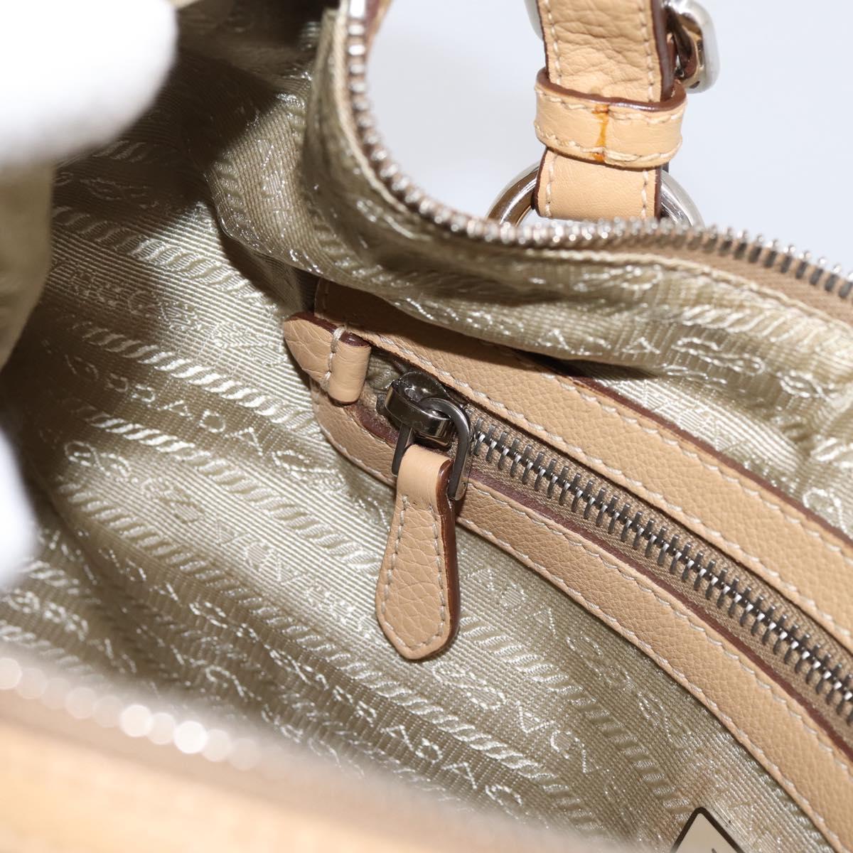 PRADA Shoulder Bag Leather Beige Silver BR3373 Auth am12571V