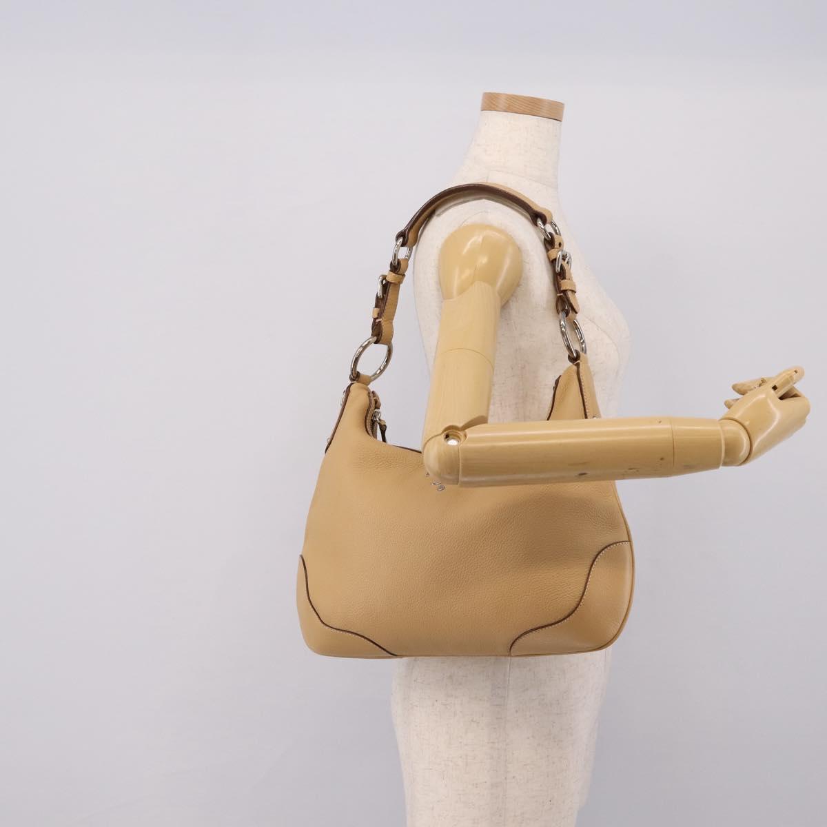PRADA Shoulder Bag Leather Beige Silver BR3373 Auth am12571V