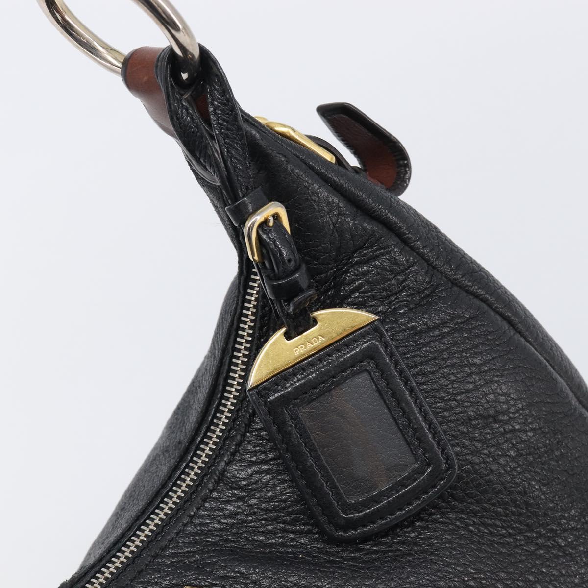 PRADA Shoulder Bag Leather Black Gold Auth am12572V