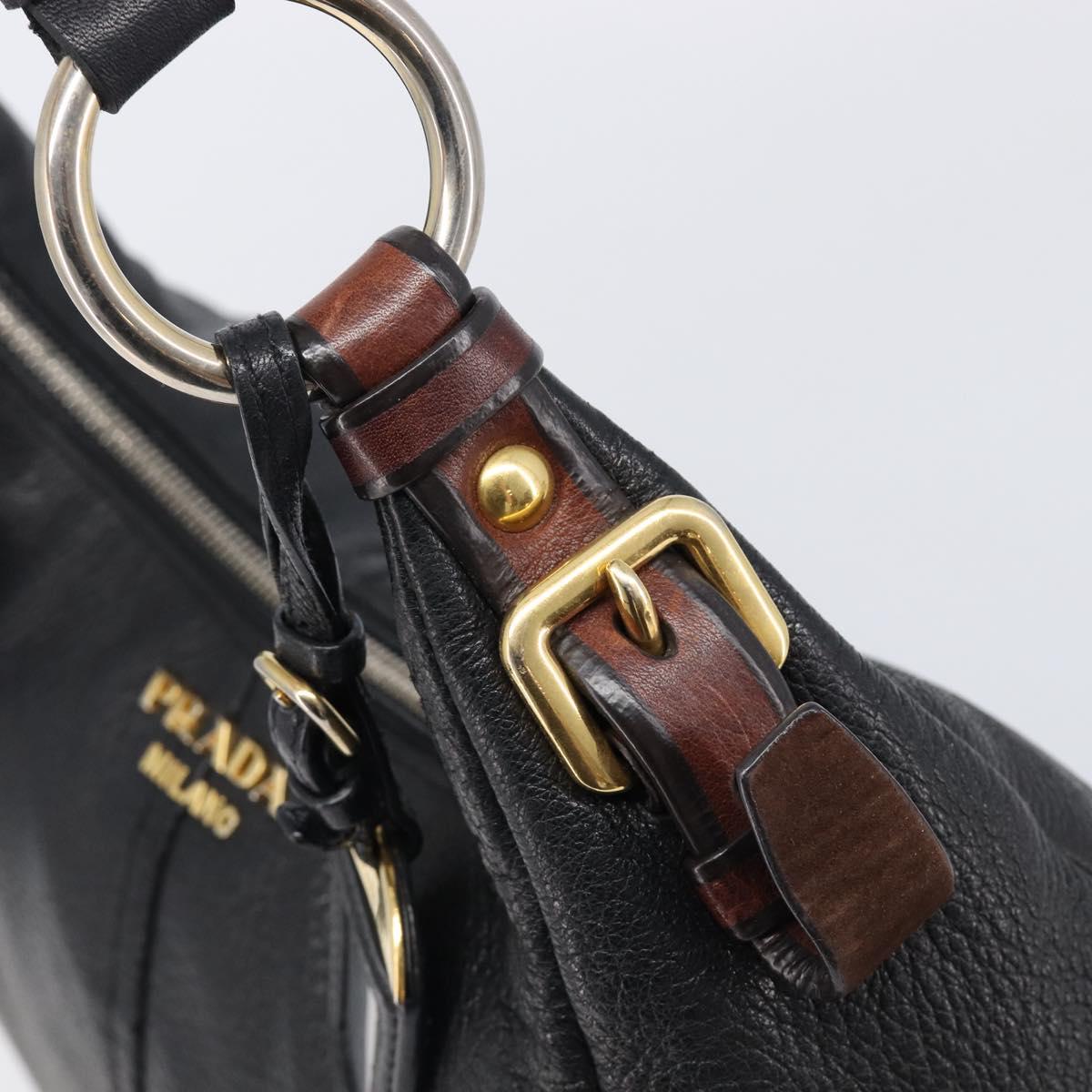 PRADA Shoulder Bag Leather Black Gold Auth am12572V