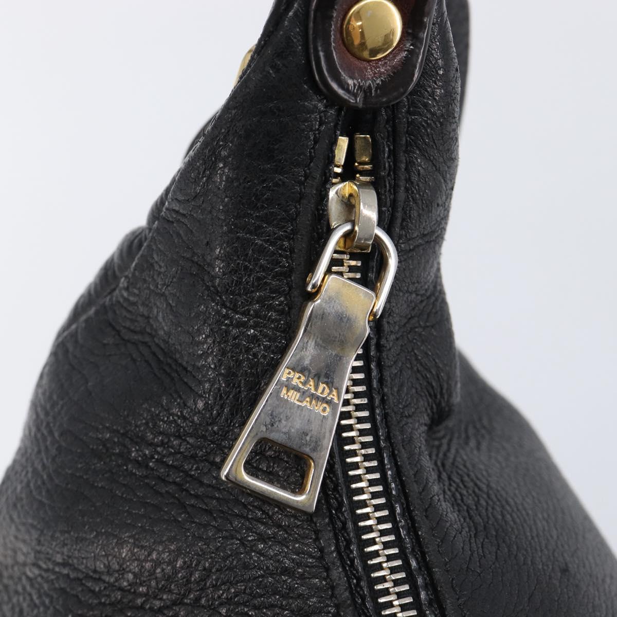 PRADA Shoulder Bag Leather Black Gold Auth am12572V