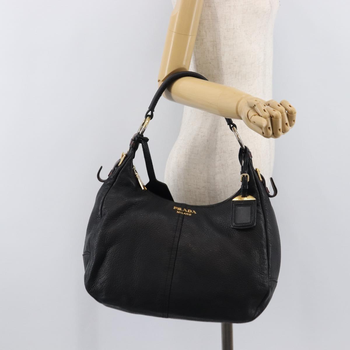 PRADA Shoulder Bag Leather Black Gold Auth am12572V