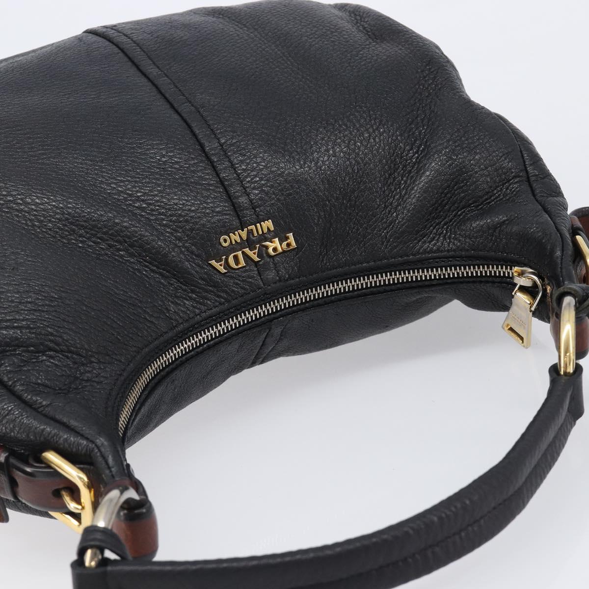 PRADA Shoulder Bag Leather Black Gold Auth am12572V