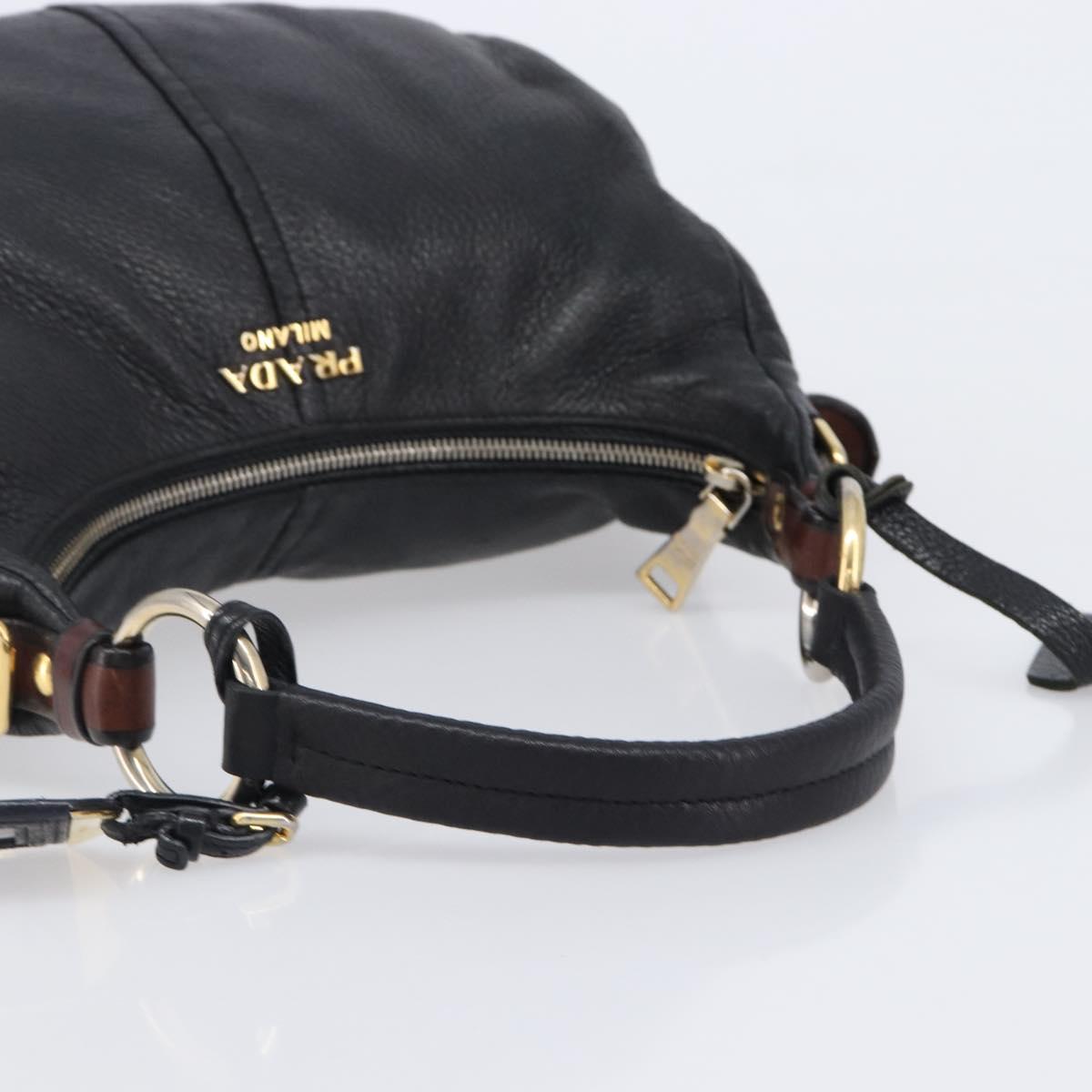 PRADA Shoulder Bag Leather Black Gold Auth am12572V