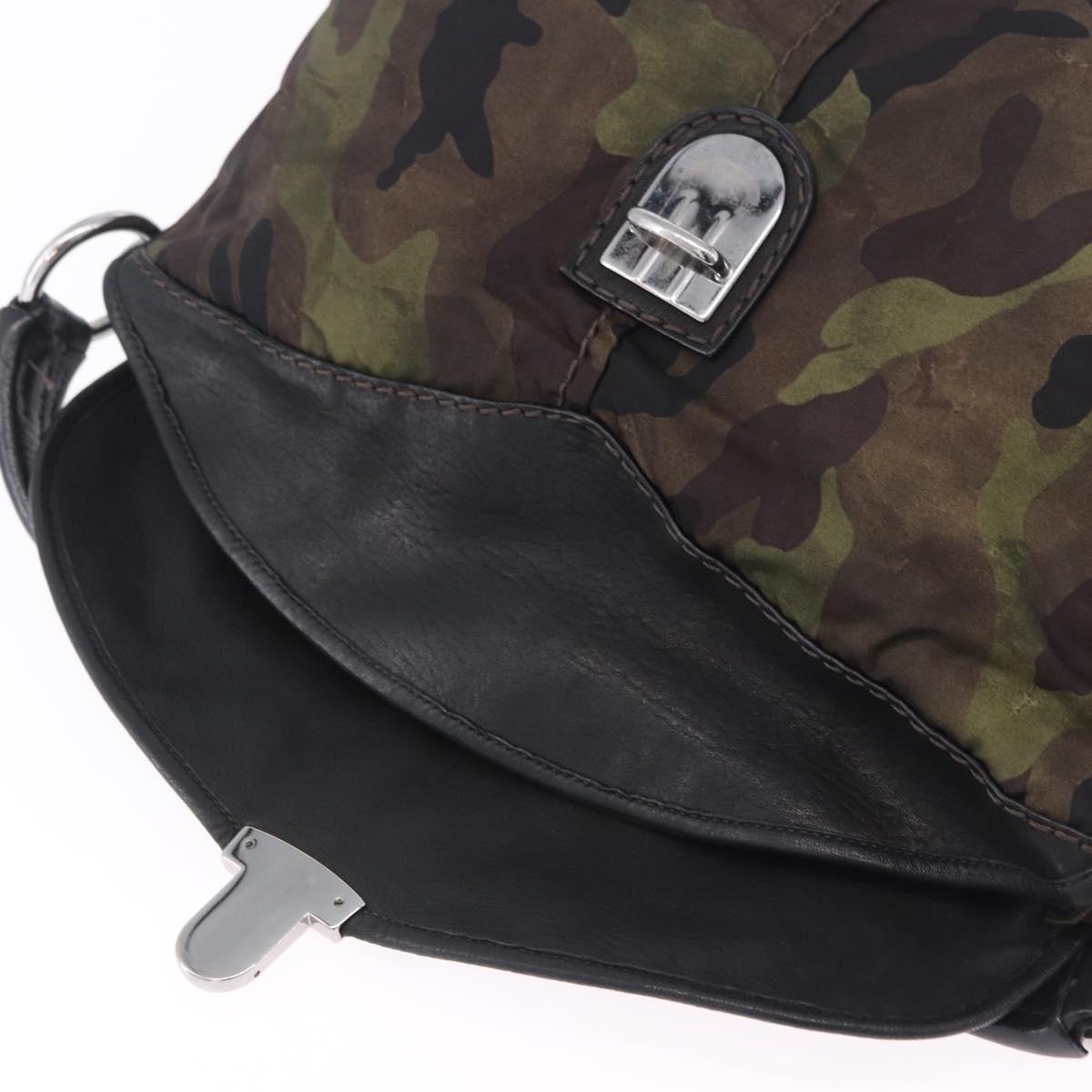 PRADA Shoulder Bag Nylon Leather Khaki Silver BR4549 Auth am12573V