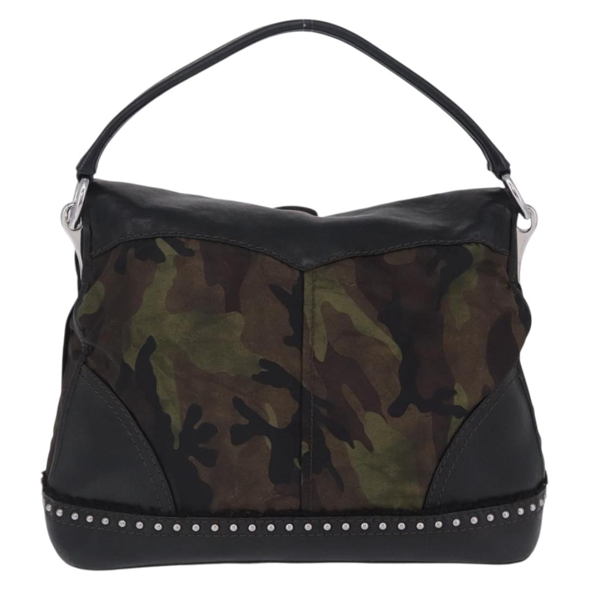 PRADA Shoulder Bag Nylon Leather Khaki Silver BR4549 Auth am12573V