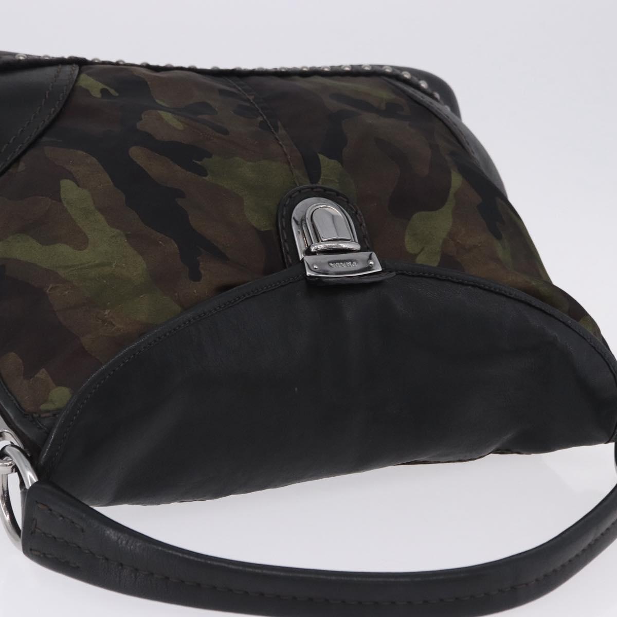 PRADA Shoulder Bag Nylon Leather Khaki Silver BR4549 Auth am12573V