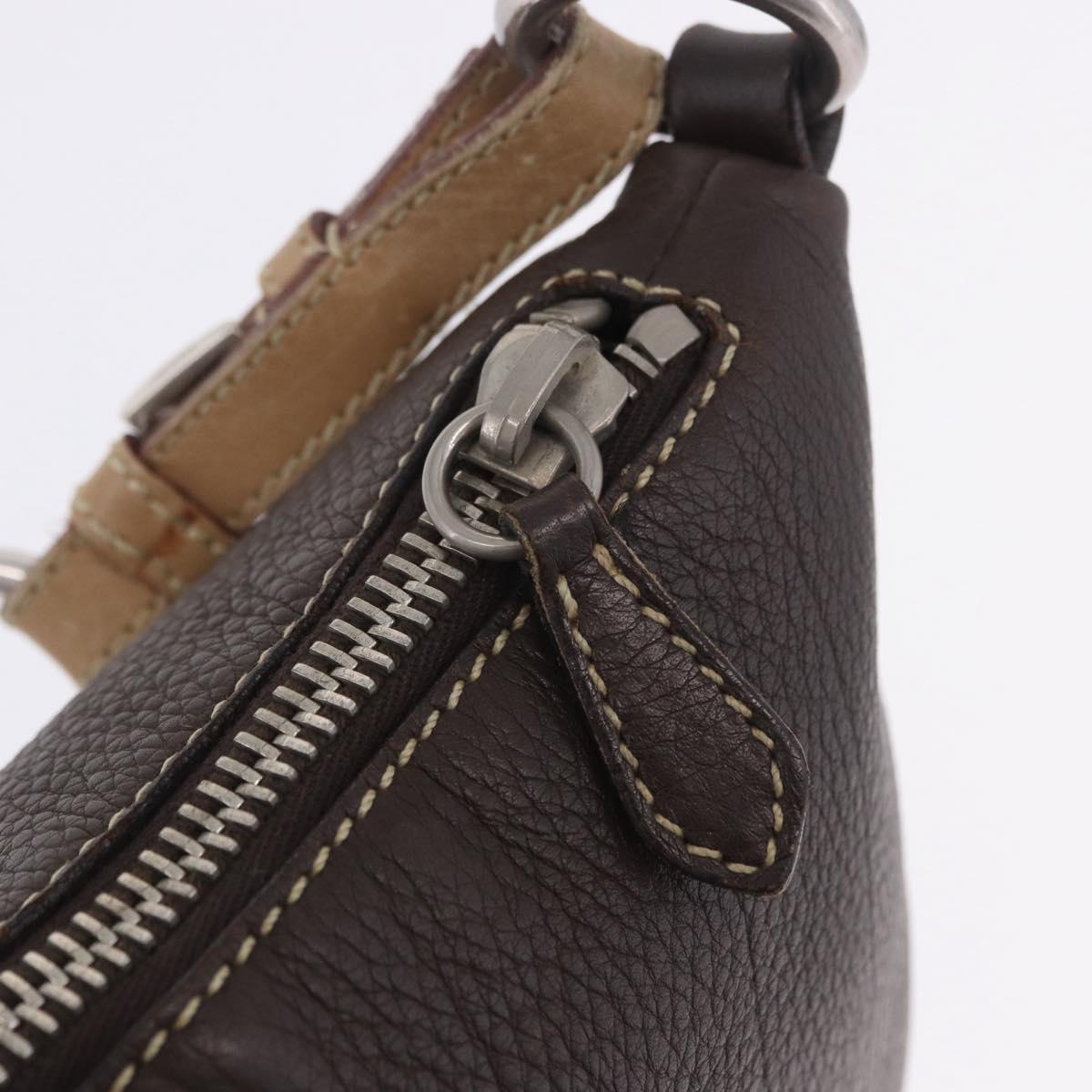 PRADA Shoulder Bag Leather Brown Silver Auth am12574V
