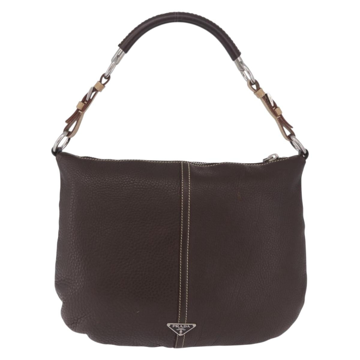 PRADA Shoulder Bag Leather Brown Silver Auth am12574V