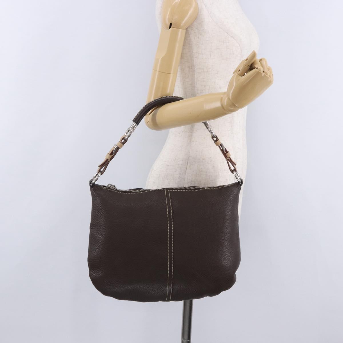 PRADA Shoulder Bag Leather Brown Silver Auth am12574V