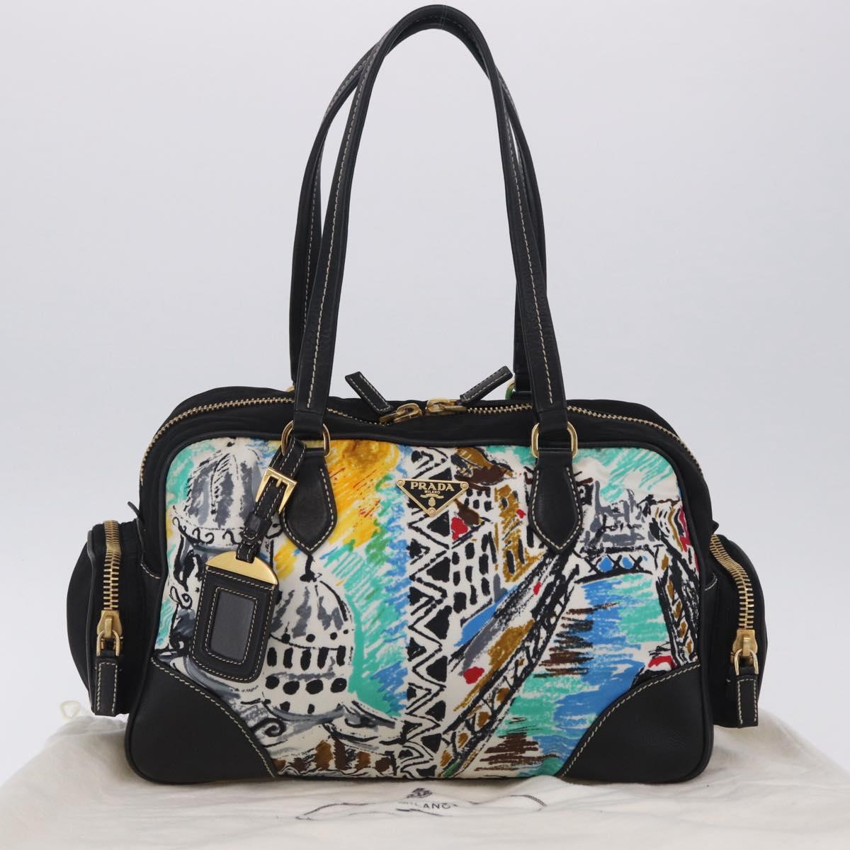 PRADA Venice Tote Bag Nylon Leather Multicolor Gold Auth am12575V