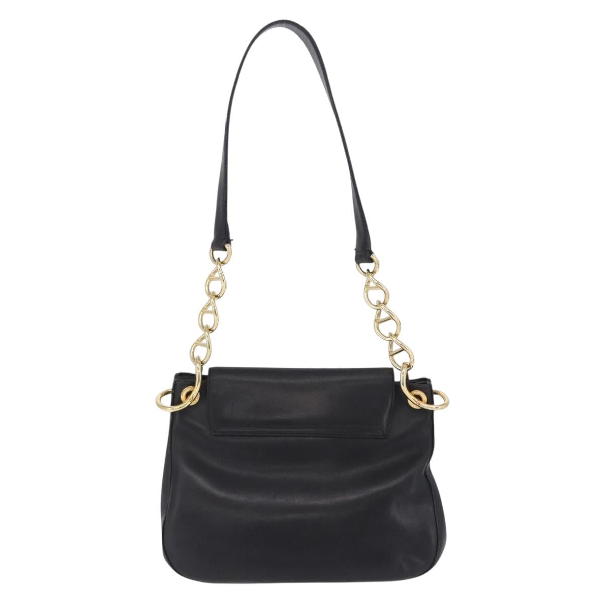 PRADA Chain Shoulder Bag Leather Black Gold Auth am12576V