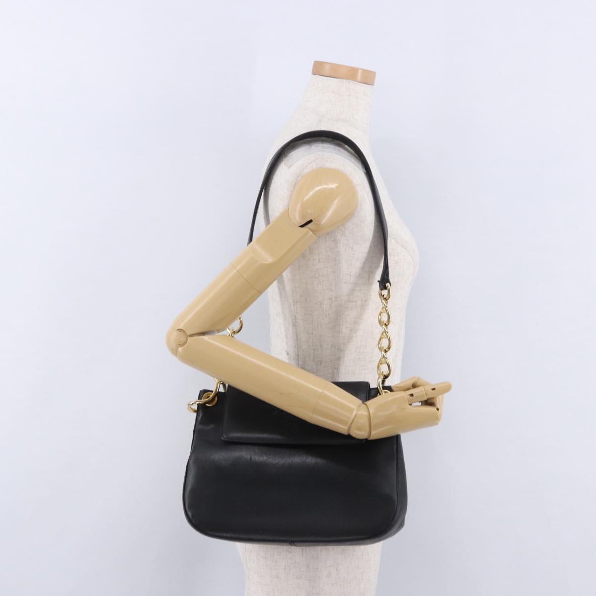 PRADA Chain Shoulder Bag Leather Black Gold Auth am12576V