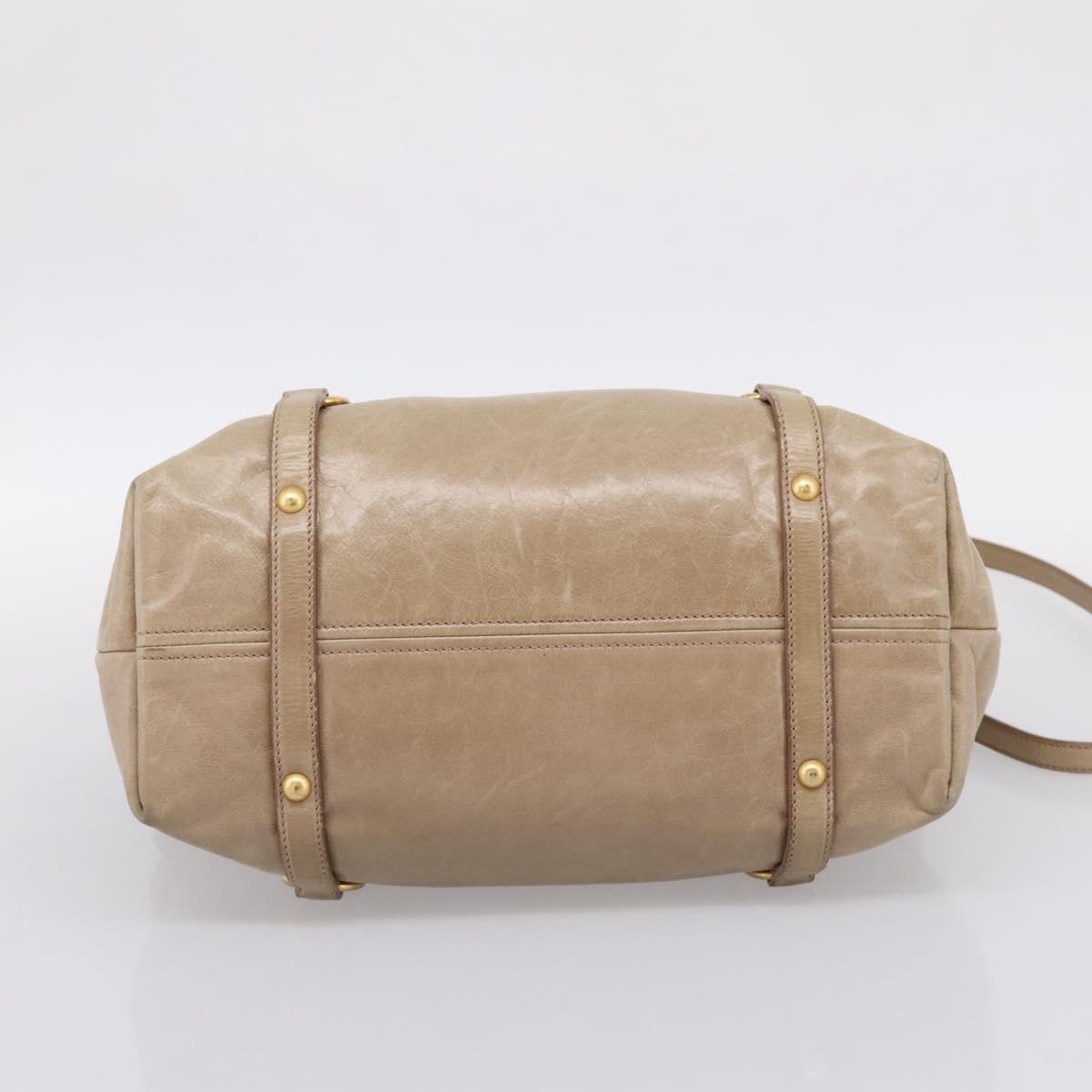 Miu Miu Side Ribbon Hand Bag Leather 2way Beige Gold RN0939 Auth am12577V