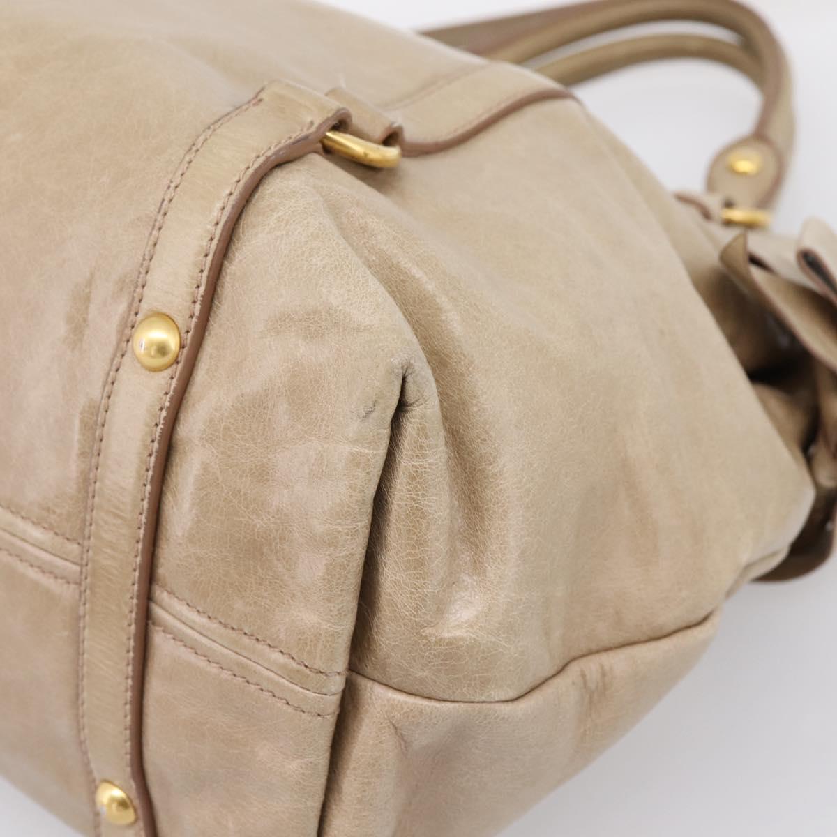 Miu Miu Side Ribbon Hand Bag Leather 2way Beige Gold RN0939 Auth am12577V