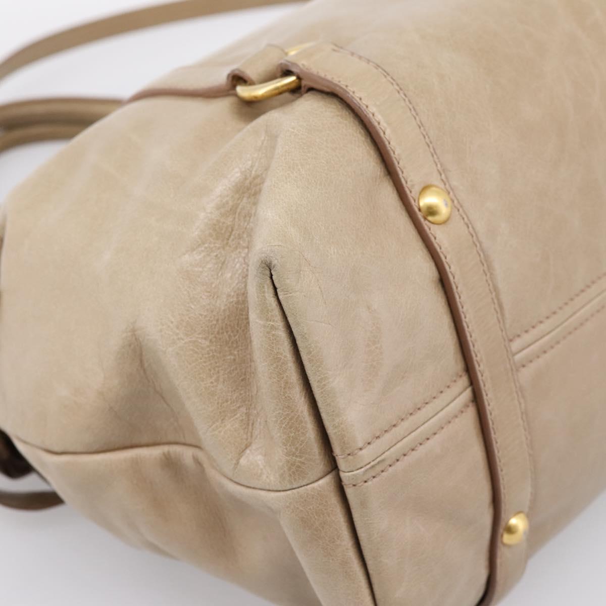 Miu Miu Side Ribbon Hand Bag Leather 2way Beige Gold RN0939 Auth am12577V