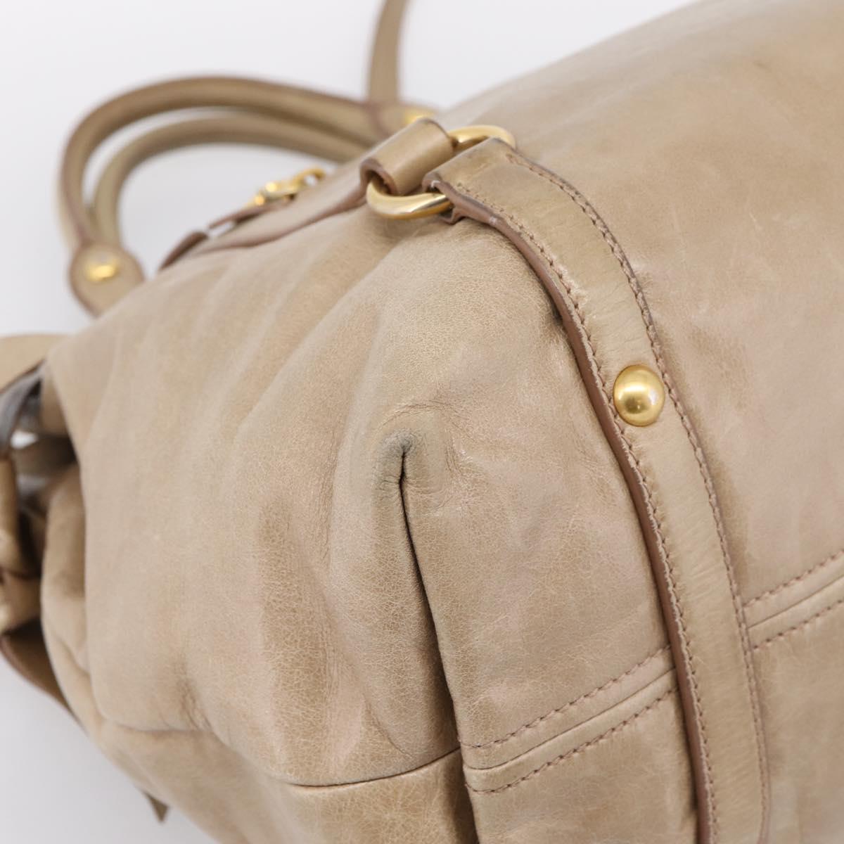 Miu Miu Side Ribbon Hand Bag Leather 2way Beige Gold RN0939 Auth am12577V