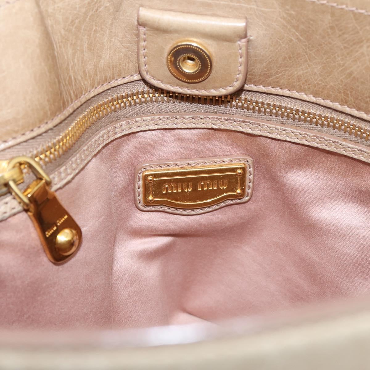 Miu Miu Side Ribbon Hand Bag Leather 2way Beige Gold RN0939 Auth am12577V