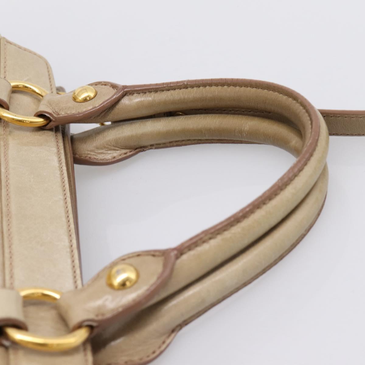 Miu Miu Side Ribbon Hand Bag Leather 2way Beige Gold RN0939 Auth am12577V