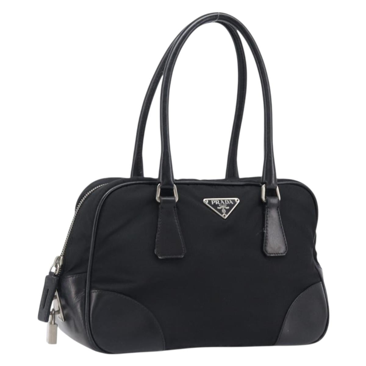 PRADA Hand Bag Nylon Leather Black Silver Auth am12578V