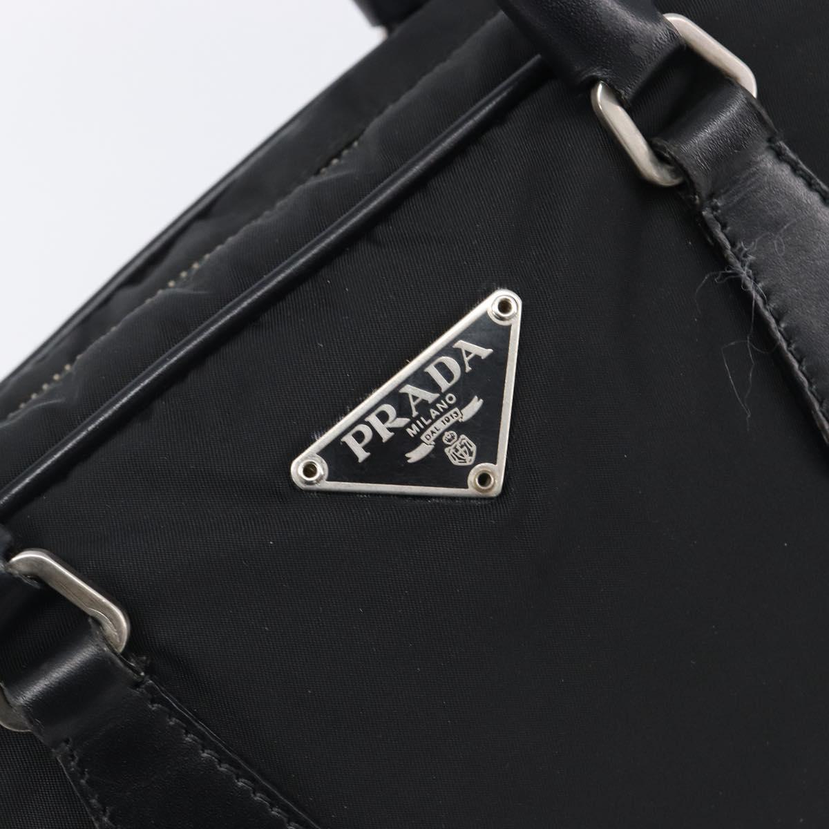 PRADA Hand Bag Nylon Leather Black Silver Auth am12578V