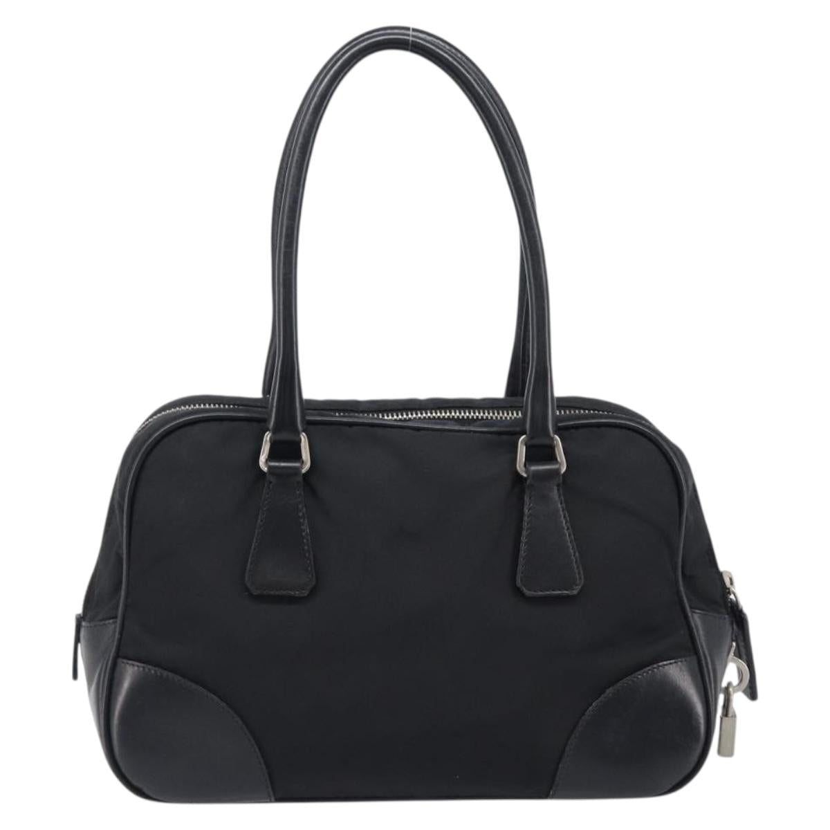 PRADA Hand Bag Nylon Leather Black Silver Auth am12578V