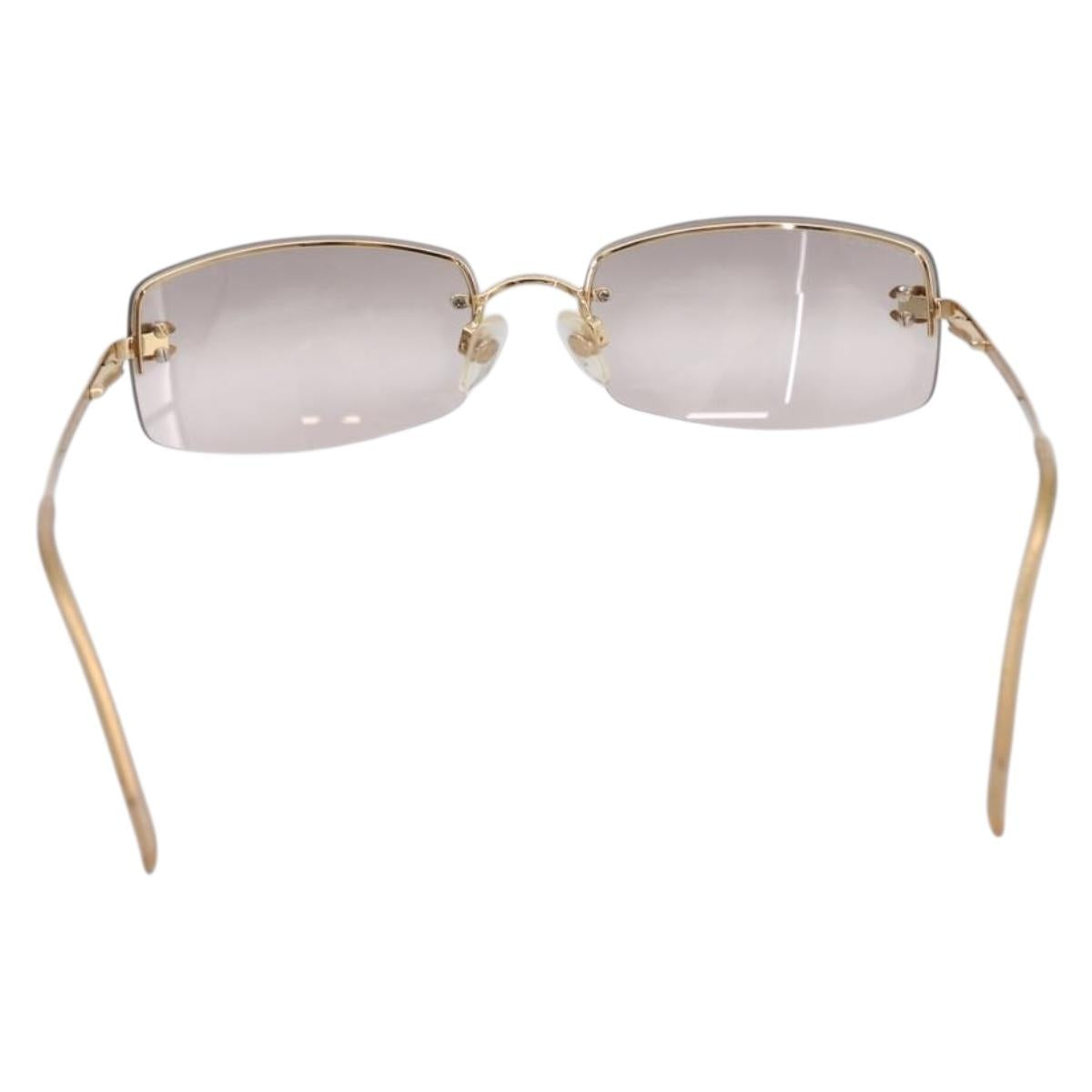 CHANEL CC Rimless Rhinestone Sunglasses metal Brown CC Auth am12579M