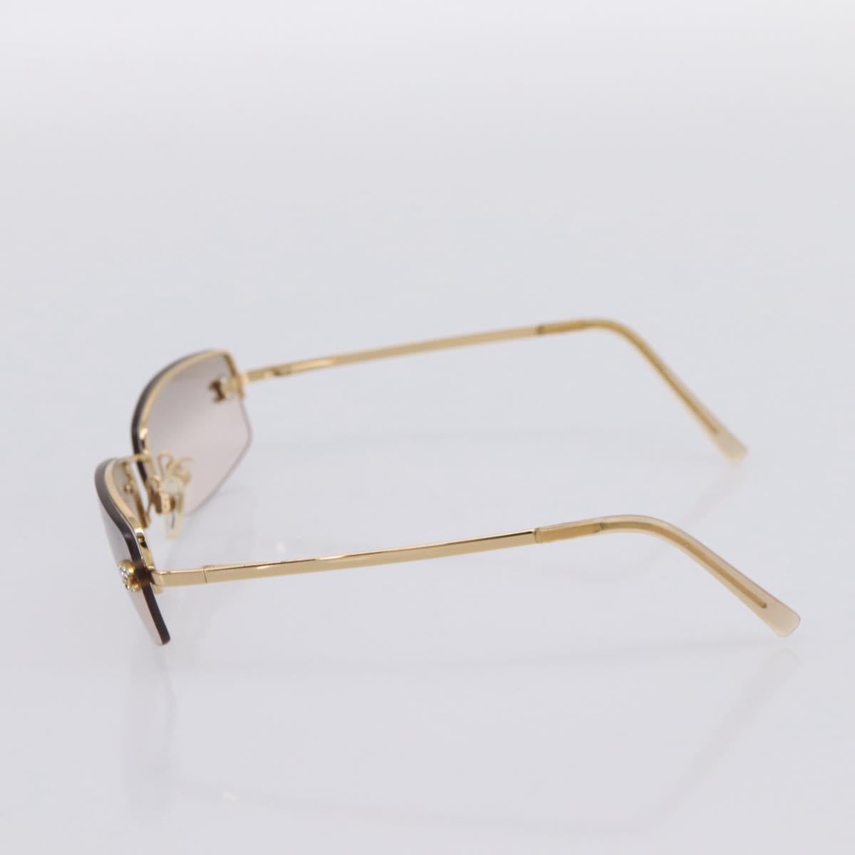 CHANEL CC Rimless Rhinestone Sunglasses metal Brown CC Auth am12579M