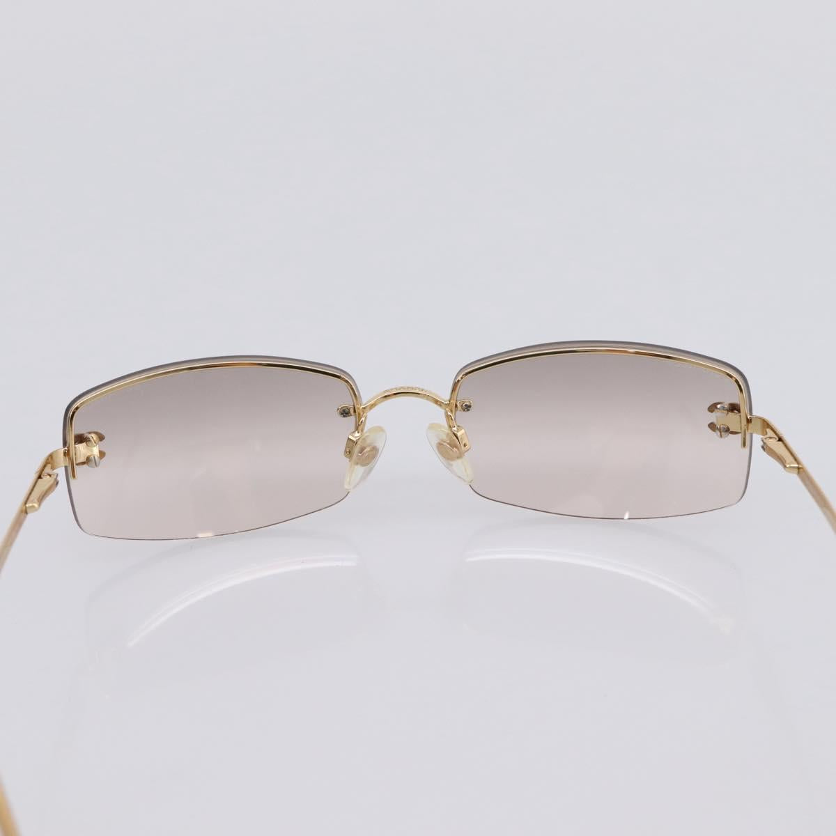 CHANEL CC Rimless Rhinestone Sunglasses metal Brown CC Auth am12579M