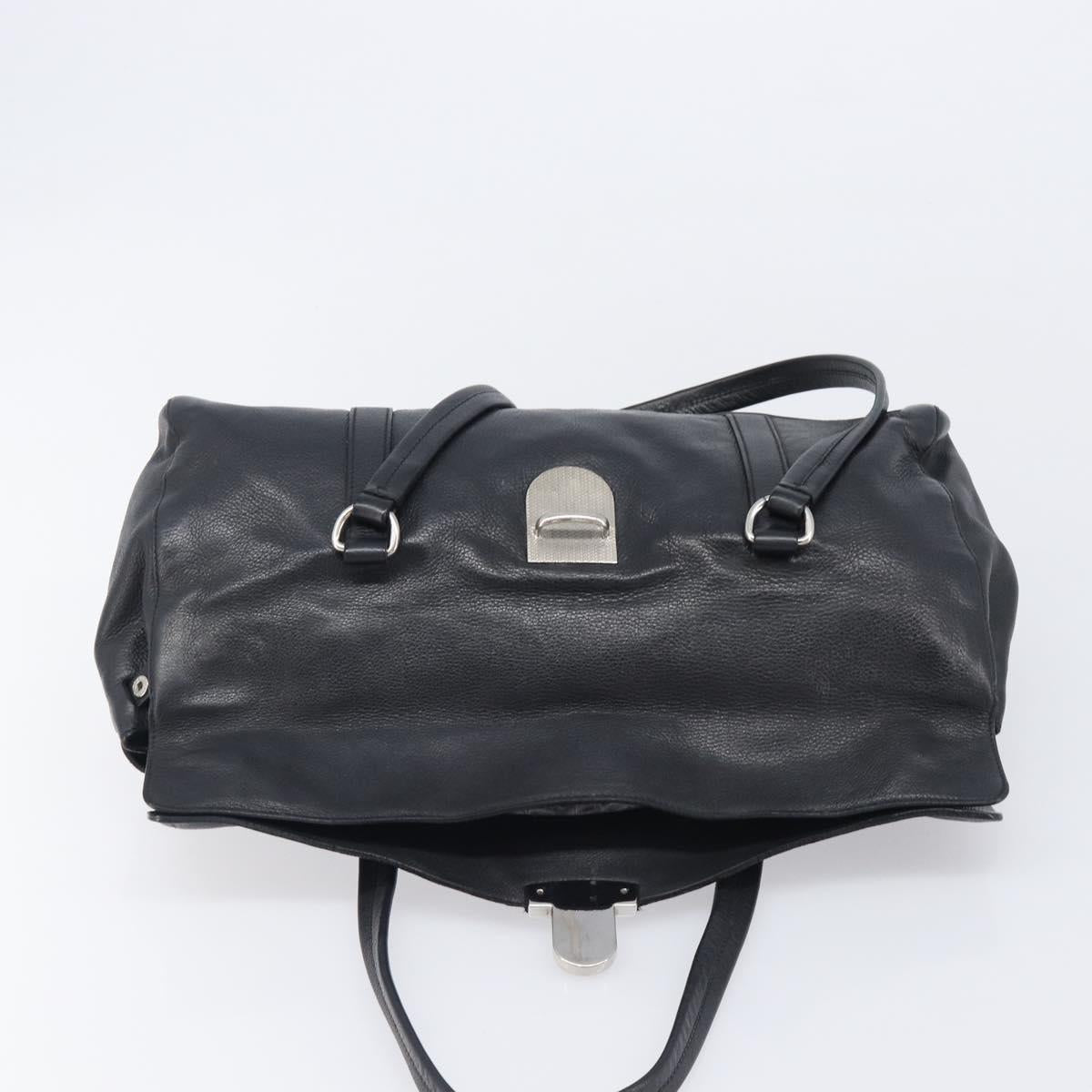 PRADA Tote Bag Leather Black Silver Auth am12581M
