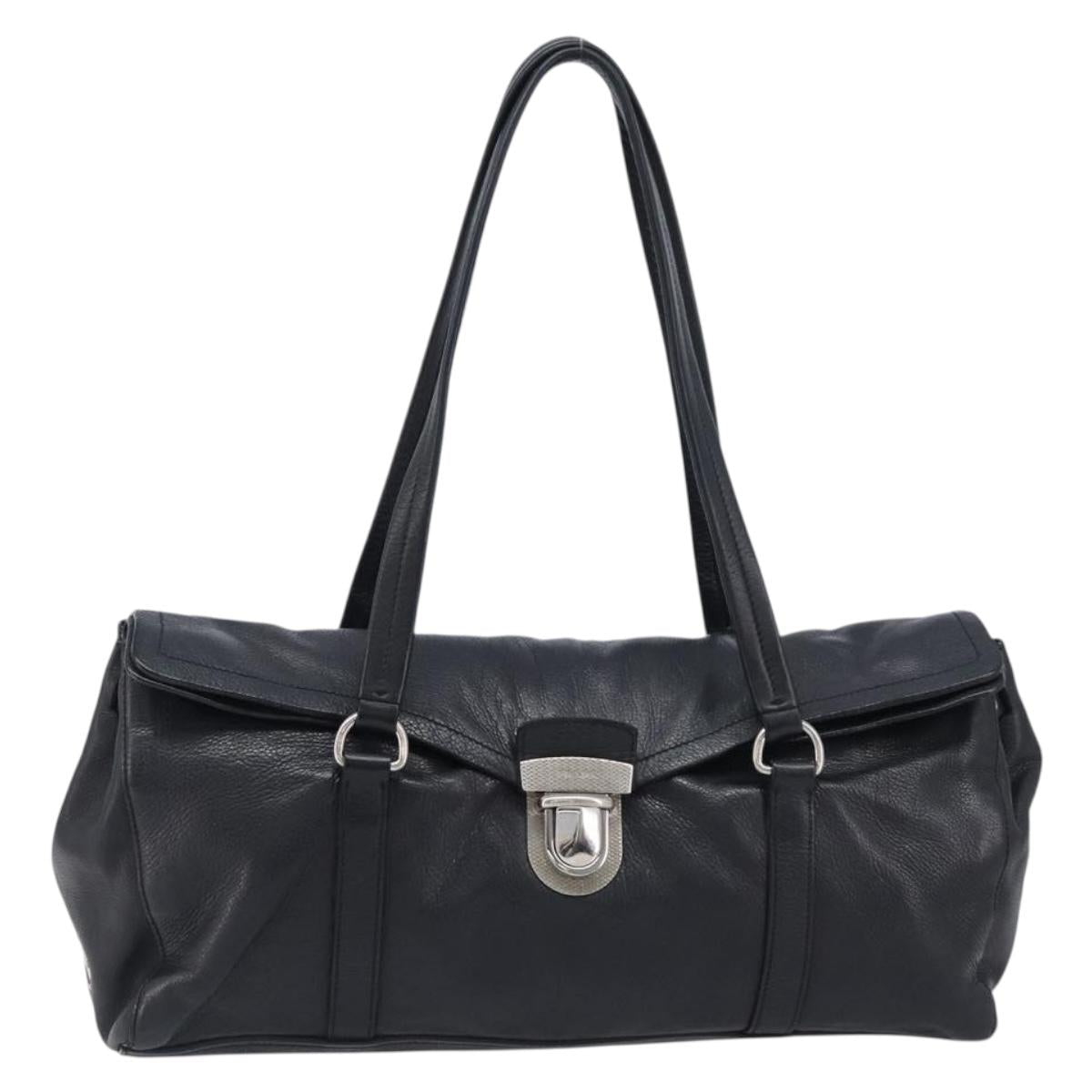 PRADA Tote Bag Leather Black Silver Auth am12581M