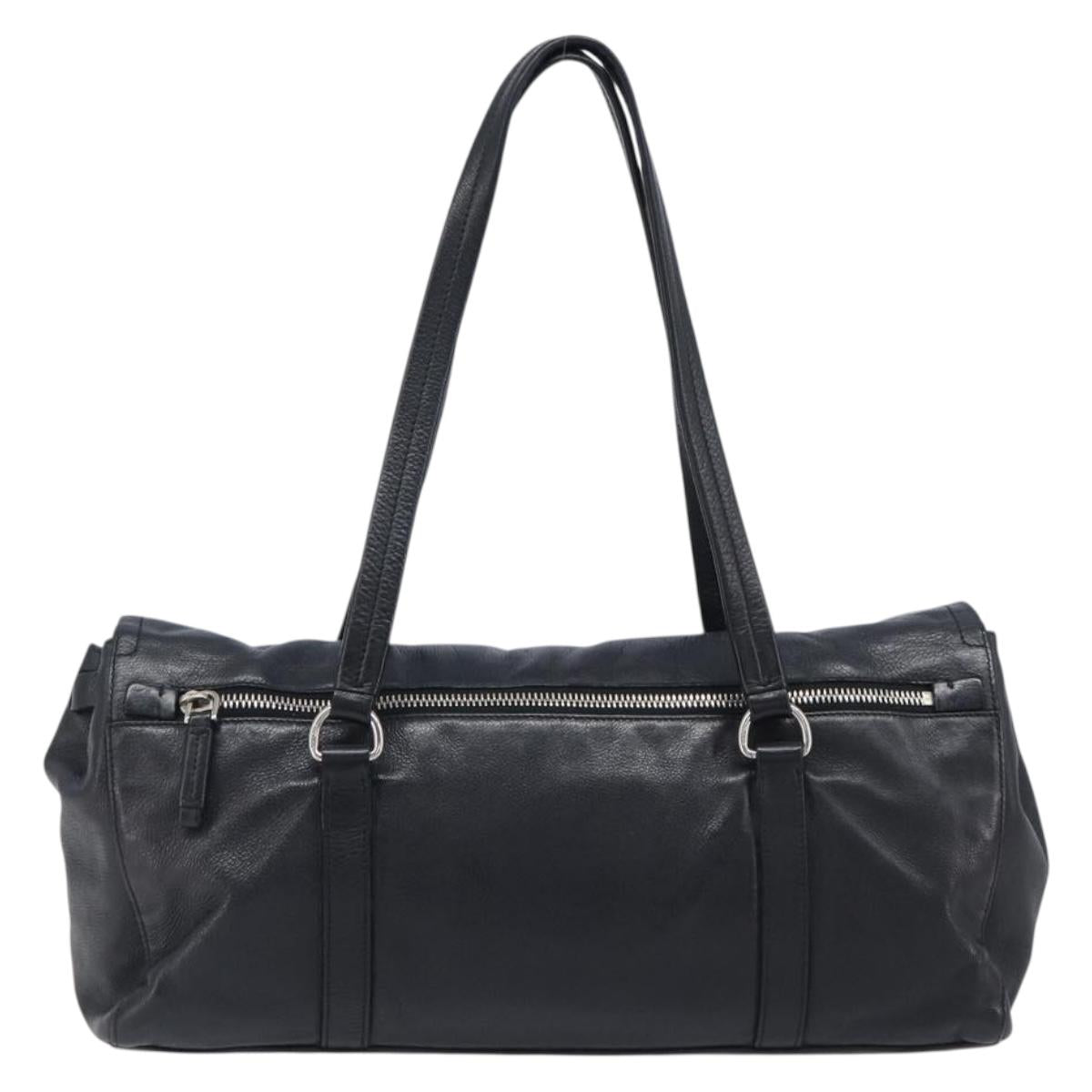 PRADA Tote Bag Leather Black Silver Auth am12581M