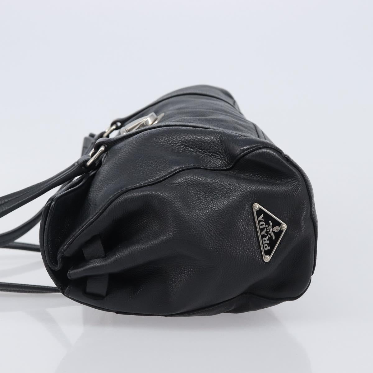 PRADA Tote Bag Leather Black Silver Auth am12581M