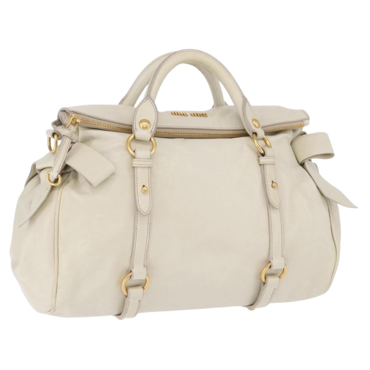 Miu Miu Side Ribbon Hand Bag Leather 2way White Gold Auth am12582V