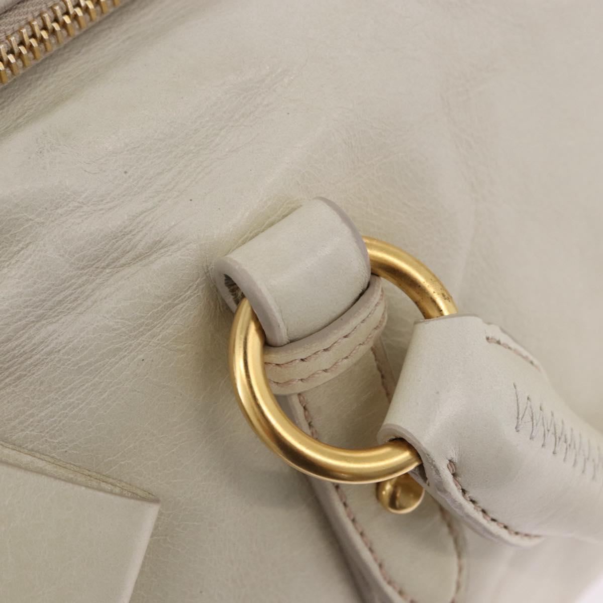 Miu Miu Side Ribbon Hand Bag Leather 2way White Gold Auth am12582V