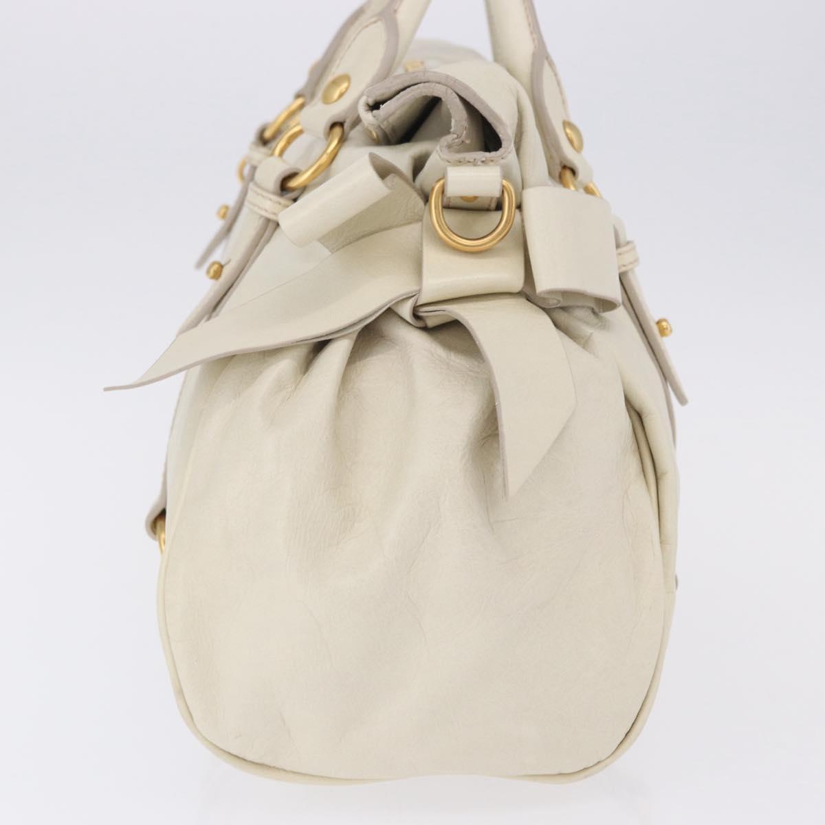Miu Miu Side Ribbon Hand Bag Leather 2way White Gold Auth am12582V