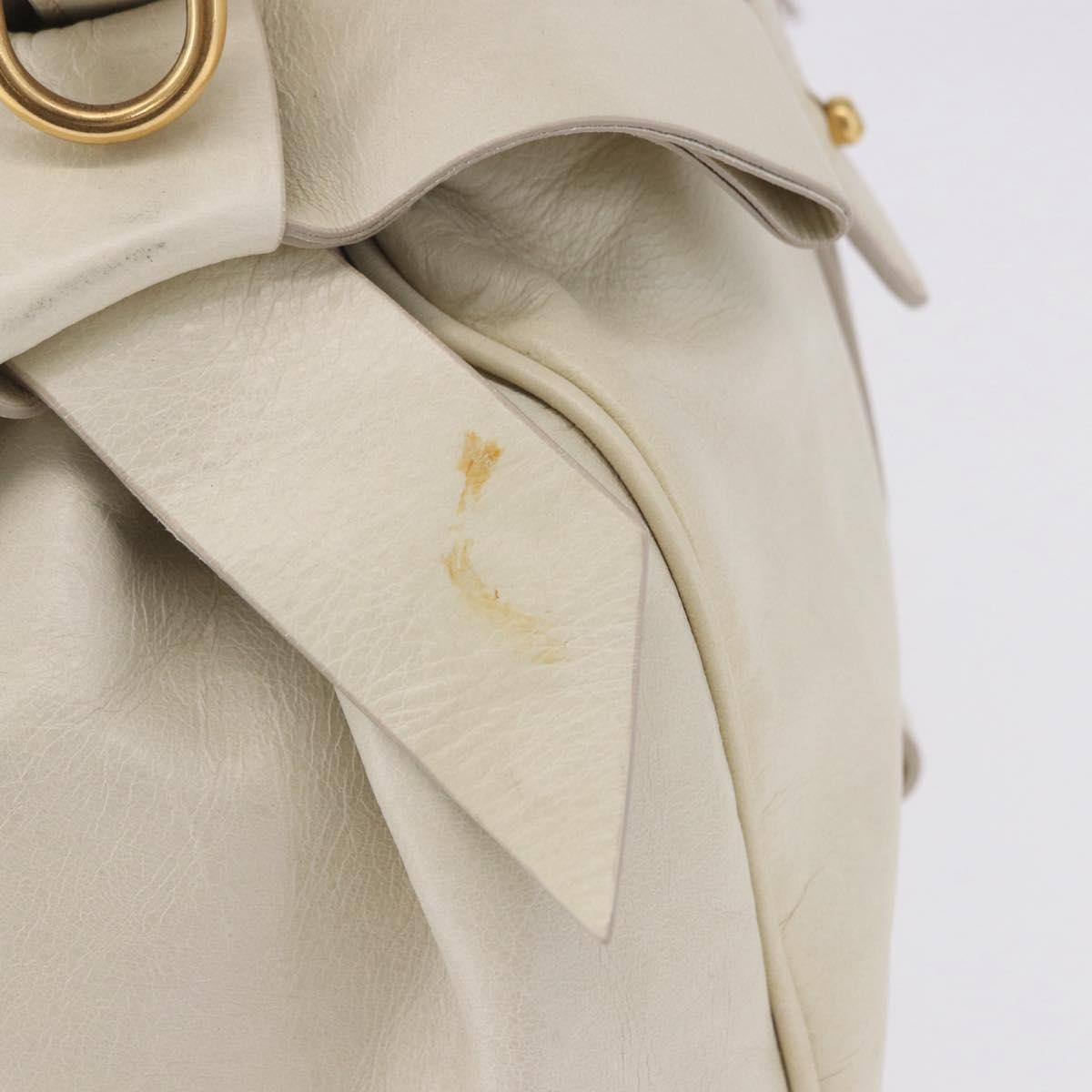 Miu Miu Side Ribbon Hand Bag Leather 2way White Gold Auth am12582V