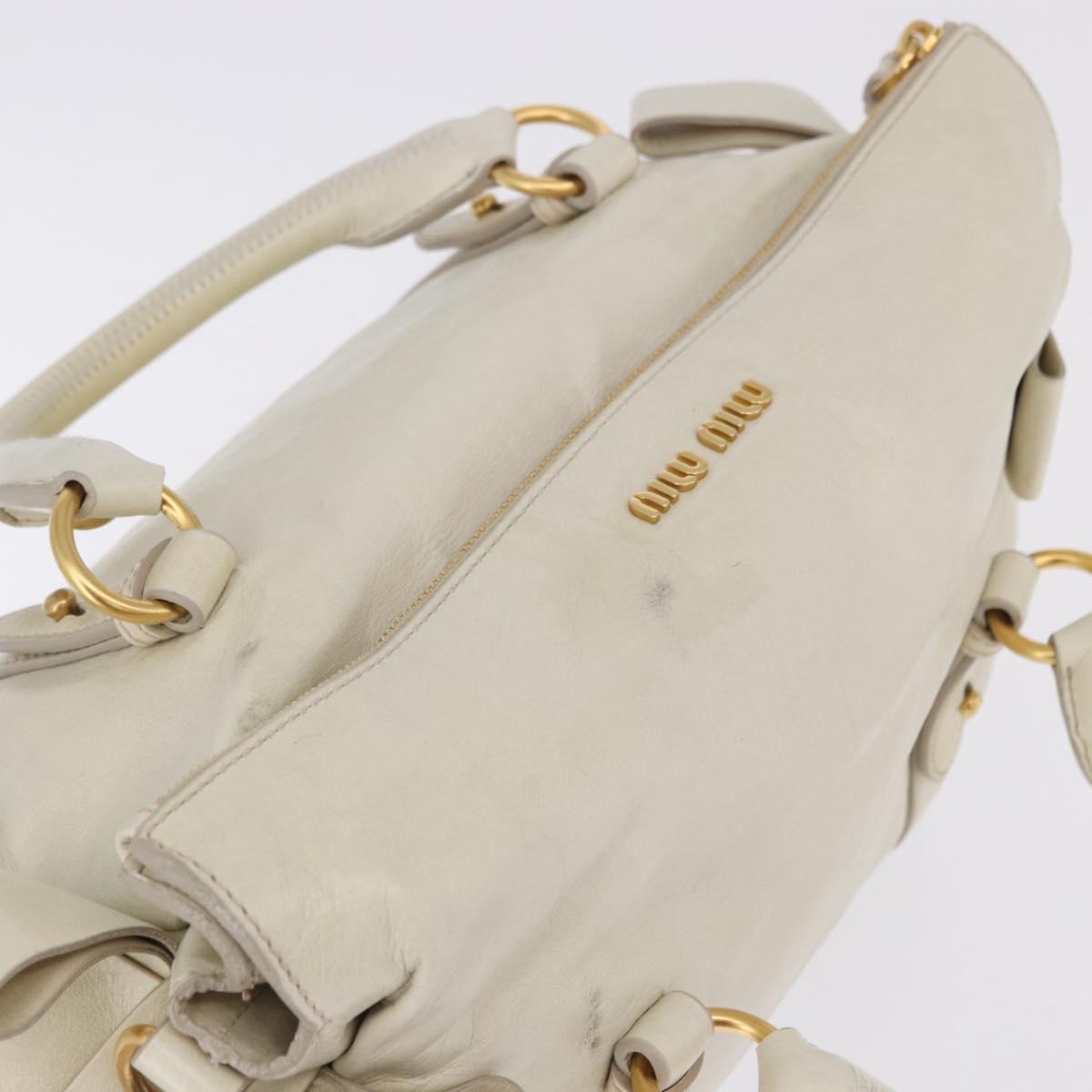 Miu Miu Side Ribbon Hand Bag Leather 2way White Gold Auth am12582V