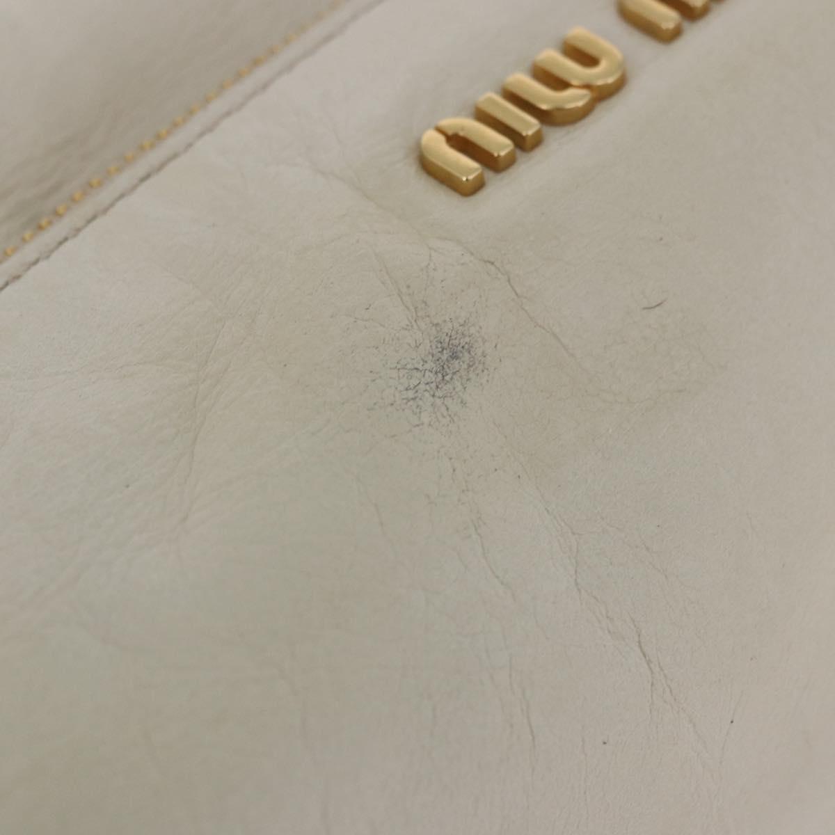 Miu Miu Side Ribbon Hand Bag Leather 2way White Gold Auth am12582V